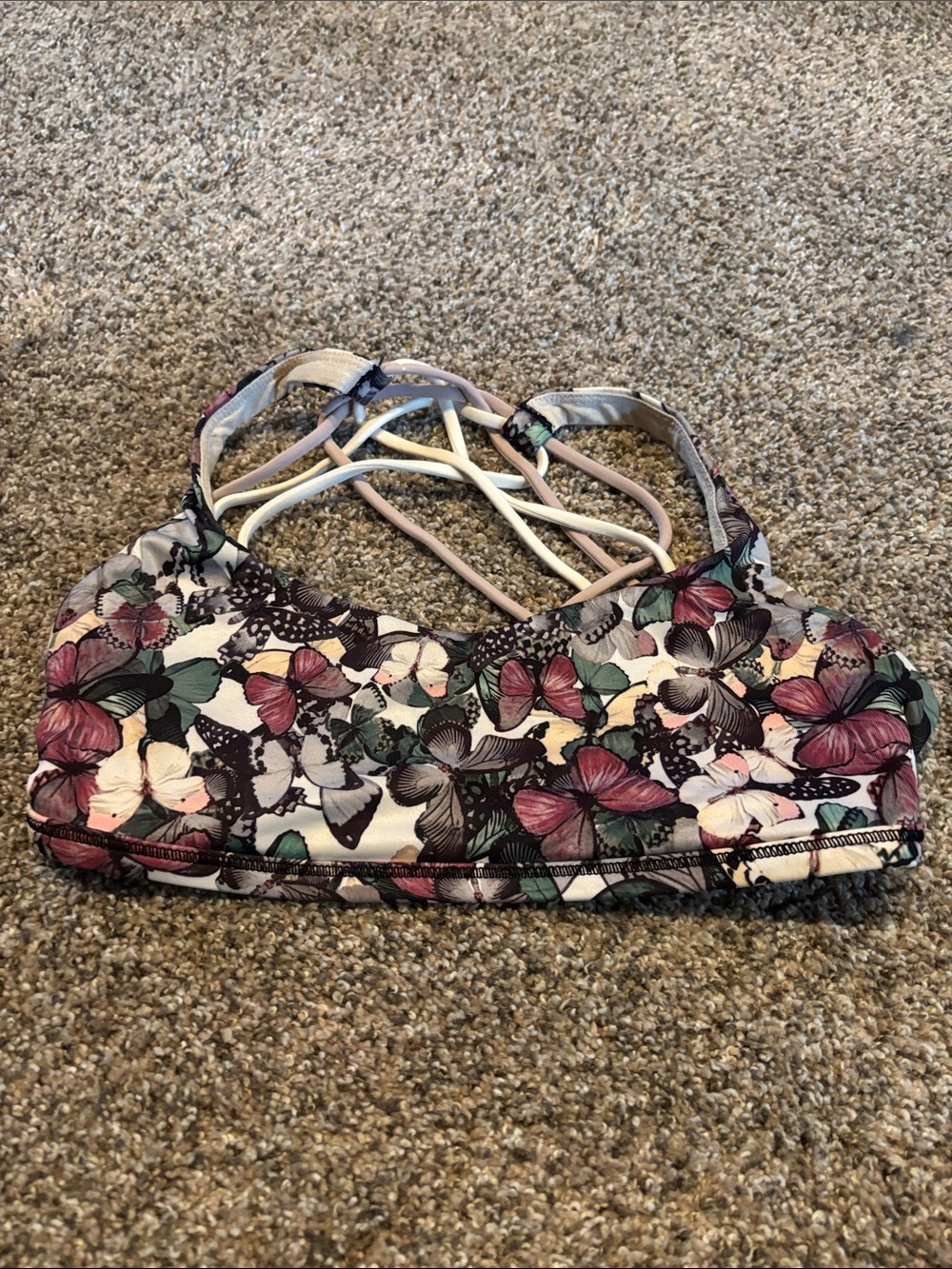 lululemon athletica Butterfly Print Strappy Sports Bra - Pink, Green, Black